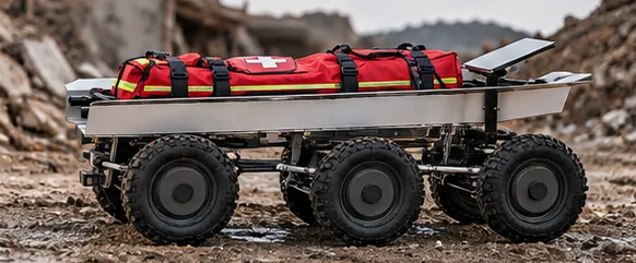 Astrum Rescue se záchranářským nákladem v sutinách zničené budovy (vizualizace)
