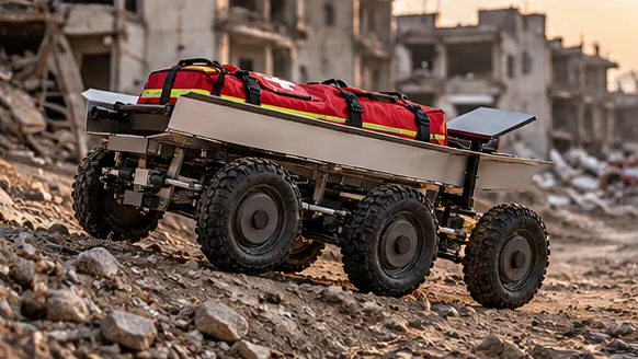 Astrum Rescue s nákladem v sutinách zničeného města (vizualizace)